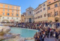 Large crowd of tourists near Trevi Fountain, Rome, Italy