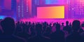 Large Crowd at Vibrant Neon Concert Event or Presentation with Big Screen Royalty Free Stock Photo