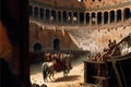 crowd watching a chariot race and gladiator fight in the Colosseum, ancient Rome created by generative AI