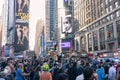 Crowds of People with Police in Times Square Celebrating after the Win of President Elect Joe Biden in New York City Royalty Free Stock Photo