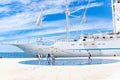 A large cruise sailing ship in the port on the embankment of the city of Zadar. Royalty Free Stock Photo