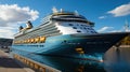 A Large Cruise Ship Docked At a Harbor Background Royalty Free Stock Photo