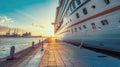 Large cruise ship docked in port close up