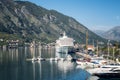 A large cruise ship docked at the port of Kotor in Montenegro Royalty Free Stock Photo