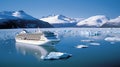 Large cruise ship in the north sea among ice and snow and icebergs Royalty Free Stock Photo