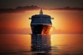 Large cruise ship in the ocean. Sunset. Generated by AI Royalty Free Stock Photo