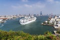 Large cruise ship in the port of Kaohsiung, Taiwan.