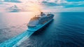 A large cruise ship sails across the endless blue ocean on a bright sunny day Royalty Free Stock Photo