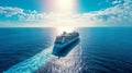 A large cruise ship sails across the endless blue ocean on a bright sunny day Royalty Free Stock Photo