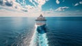 A large cruise ship sails across the endless blue ocean on a bright sunny day Royalty Free Stock Photo