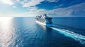 A large cruise ship sails across the endless blue ocean on a bright sunny day Royalty Free Stock Photo