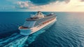 A large cruise ship sails across the endless blue ocean on a bright sunny day Royalty Free Stock Photo