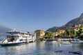 Large cruise tourist ship near the pier on Lake Garda Royalty Free Stock Photo