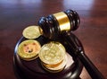 Crypto Court - Depicting Bitcoin with a Judges Gavel Royalty Free Stock Photo