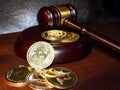 Crypto Court - Depicting Bitcoin with a Judges Gavel Royalty Free Stock Photo