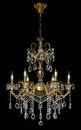 Large crystal chandelier isolated on black background. Royalty Free Stock Photo