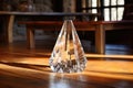 a large crystal placed on a wooden table