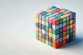 A large cube consisting of many small multi-colored cubes. Space for text. Royalty Free Stock Photo