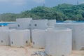 Large culvert sections sitting at rural construction site Royalty Free Stock Photo