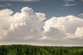 Large cumulous clouds fill the blue sky in Colorado