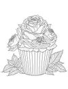 large cupcake with roses flowers graphics for coloring for children and adults