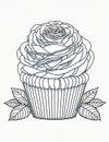 large cupcake with roses flowers graphics for coloring for children and adults