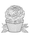 large cupcake with roses flowers graphics for coloring for children and adults