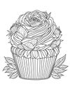 large cupcake with roses flowers graphics for coloring for children and adults