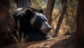 Large, cute canine sitting in the forest, focusing on the tree generated by AI