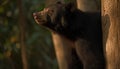 Large cute panda looking at the camera in the tropical rainforest generated by AI