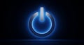 A large 3D power button icon is illuminated with a blue glow. It features a circular Royalty Free Stock Photo