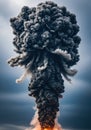Large Dark Explosion Cloud of Smoke and Ash Against Cloudy Sky Royalty Free Stock Photo