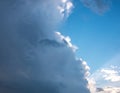 A large dark thundercloud in the blue sky.