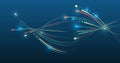Large data stream on a dark background, glowing lines and circles. Data set analysis and visualization. Abstract business Royalty Free Stock Photo