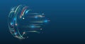 Large data stream on a dark background, glowing lines and circles. Data set analysis and visualization. Abstract business Royalty Free Stock Photo