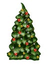 Large decorated spruce on a white background.