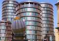 A large decorative Easter egg against a modern building in the city of Copenhagen Royalty Free Stock Photo