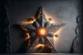 Large decorative retro star with lots of burning lights on grunge concrete background. Beautiful decor, modern design element. The Royalty Free Stock Photo