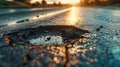 Large deep pothole an example of poor road maintenance due to reducing local council repair budgets. Royalty Free Stock Photo