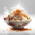 Large delicious juicy smoky rice on white background
