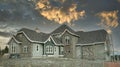 New Mansion Construction Home House Maison Rock Stucco Front Exterior Stormy Clouds Sky Background Royalty Free Stock Photo