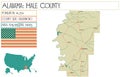 Map of Hale county in Alabama, USA.