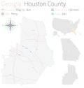 Map of Houston County in Georgia Royalty Free Stock Photo