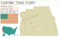 Detailed map of Tulare County in California USA