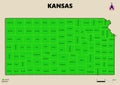 Illustration a large detailed administrative Map of the US American State Kansas