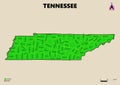 Illustration a large detailed administrative Map of the US American State Tennessee Royalty Free Stock Photo