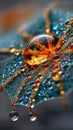 Dewdrop on leaf with spiderweb reflections Royalty Free Stock Photo