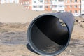 Large-diameter black polypropylene pipes for trunk networks of pressureless and pressure sewer and wastewater systems Royalty Free Stock Photo