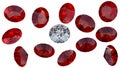 Large diamond among red rubies Royalty Free Stock Photo