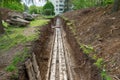 Large dig underground Pipeline excavation construction building repair works site